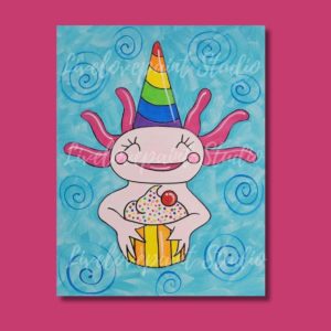 axy the axolotl, axolotl painting, minecraft, axolotl, birthday party, kids birthday, cupcake, birthday fun
