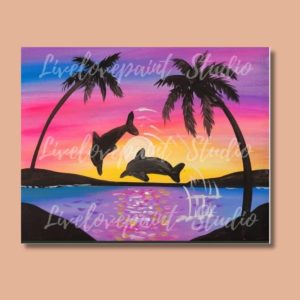 dolphin, ocean, sunset, easy painting, beach
