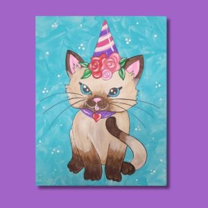 Valentine kitty, kitty cat, cat, Siamese kitty, kitten, party cat, cat painting