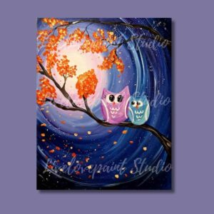owls, family, paint party, family party, kids party, fall, moonlight